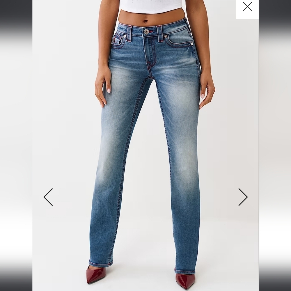 True Religion billie mid rise flap straight jeans Women Sz 29